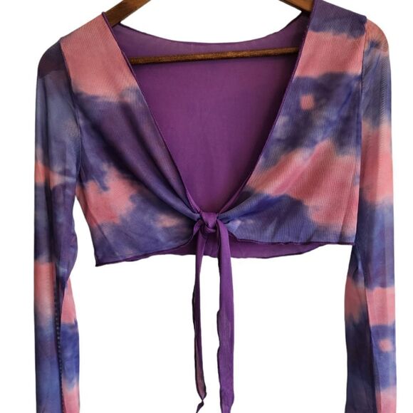 SHEIN Two Piece Pink and Purple Tie Dye Crop Top and Skirt Set - Picture 1 of 8